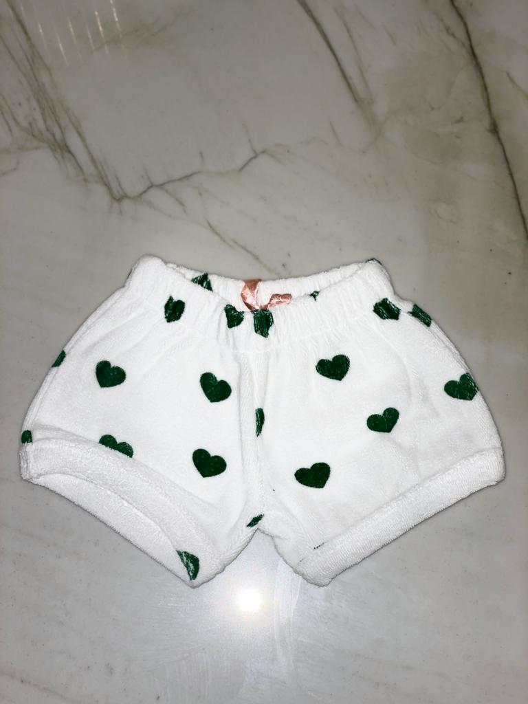 Terry Shorties-Green Hearts