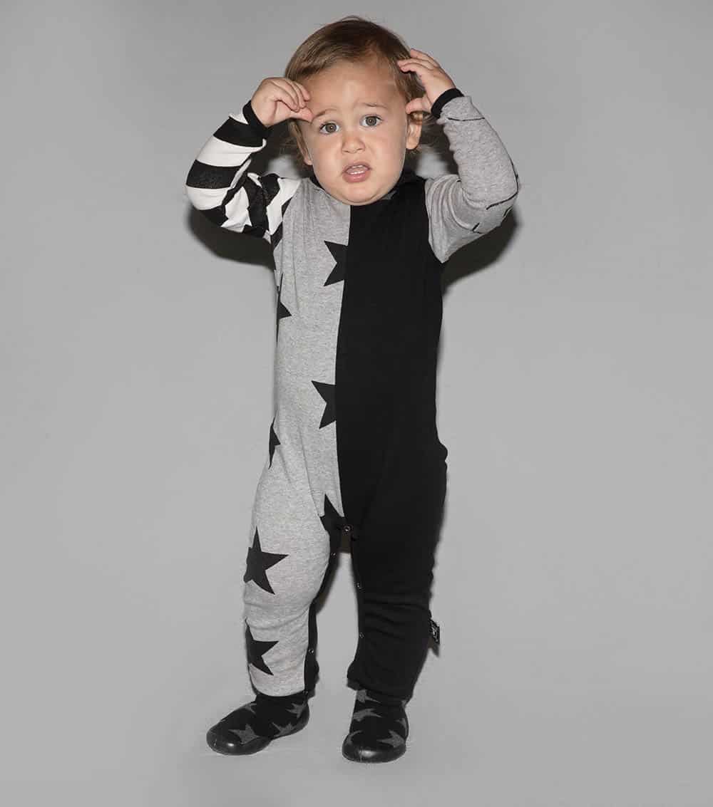 Quilted Hooded Playsuit Black & Heather Grey