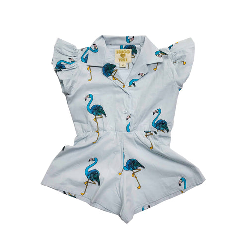 Blue Flamingos Ruffled Romper