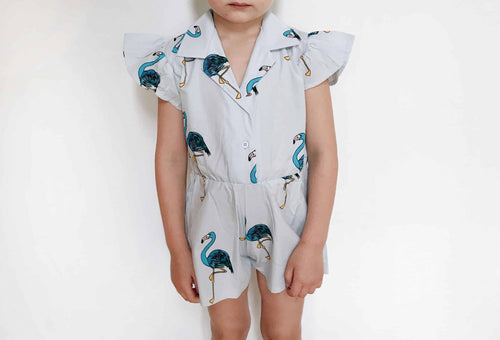 Blue Flamingos Ruffled Romper