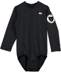 Zip Front Swim Suit Long Sleeve - Black