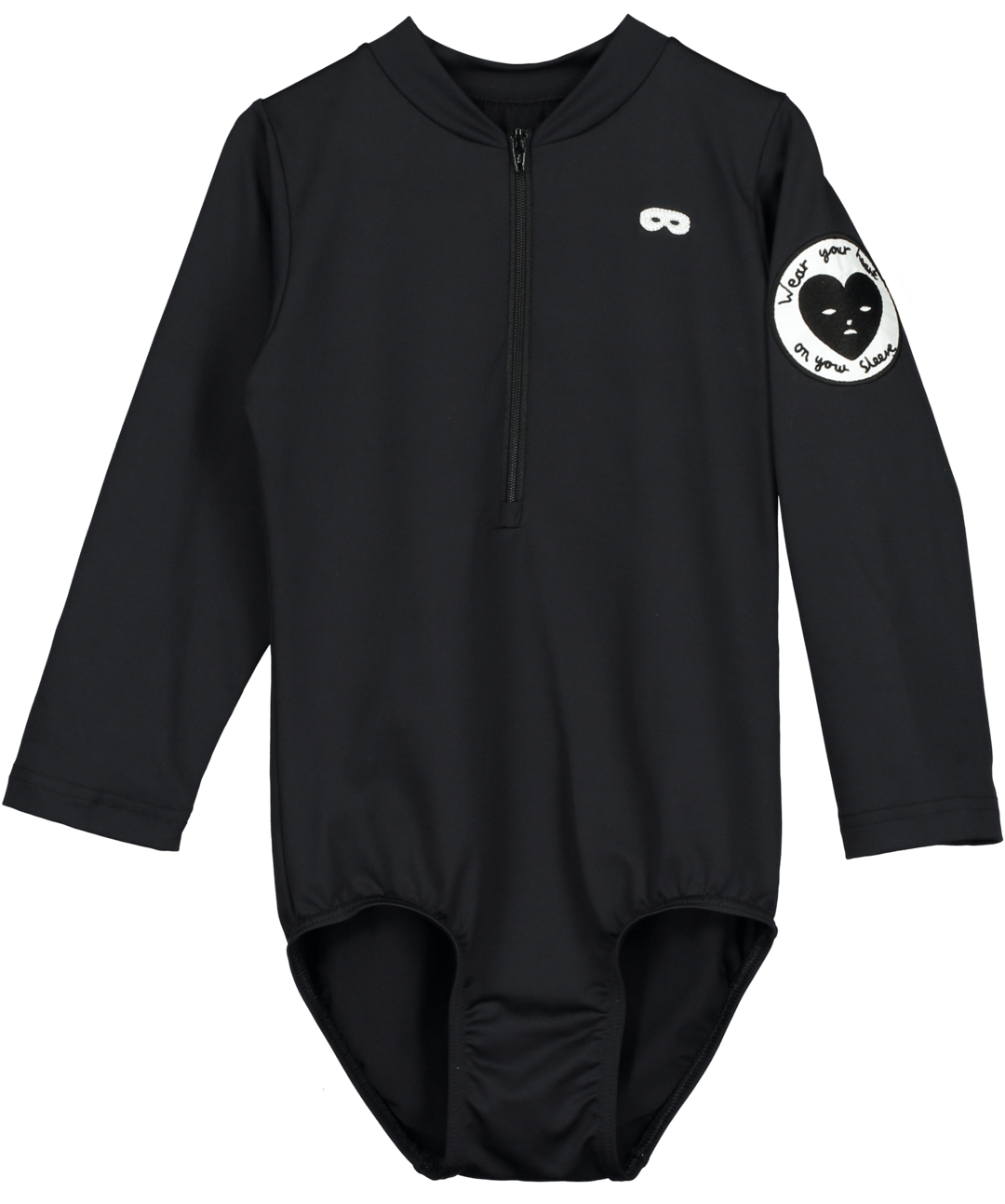 Zip Front Swim Suit Long Sleeve - Black