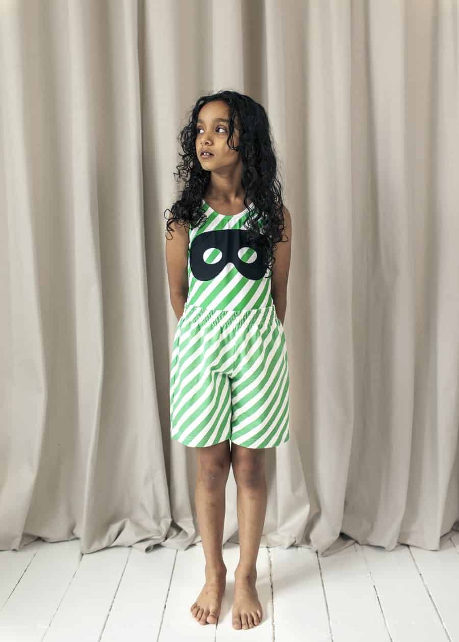 Swim Suit - Green Diagonal Stripes