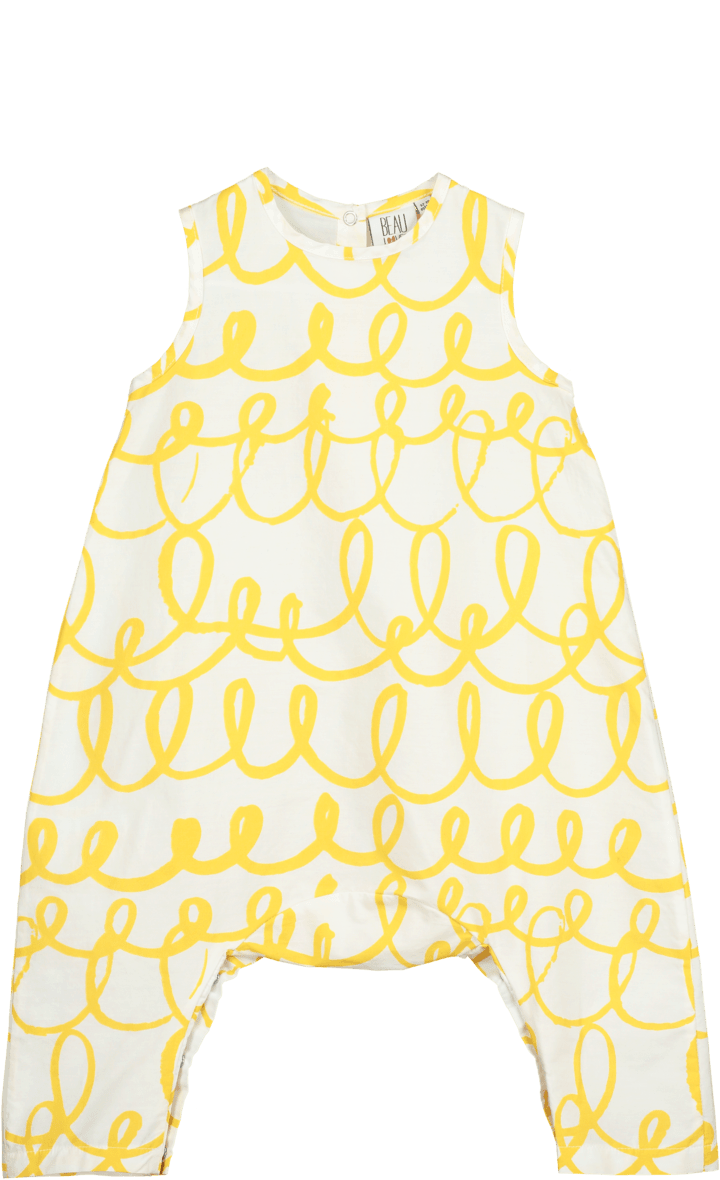 Baby Oversized Cotton Romper - Vanilla, Yellow Loops