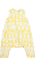 Baby Oversized Cotton Romper - Vanilla, Yellow Loops