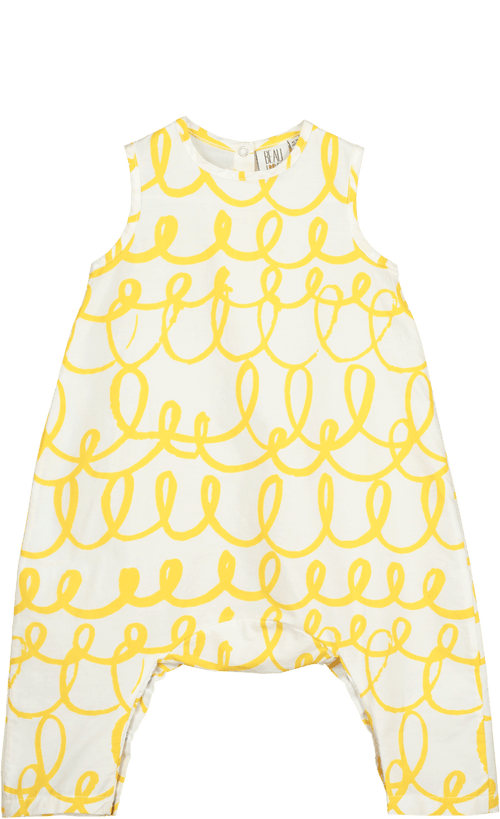 Baby Oversized Cotton Romper - Vanilla, Yellow Loops