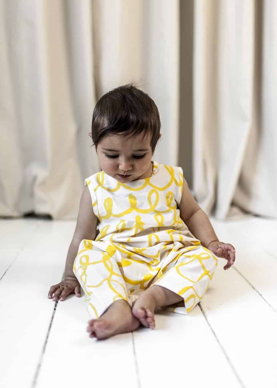 Baby Oversized Cotton Romper - Vanilla, Yellow Loops