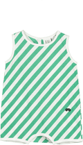 Baby Jersey Romper - Vanilla, Green Diagonal Stripes