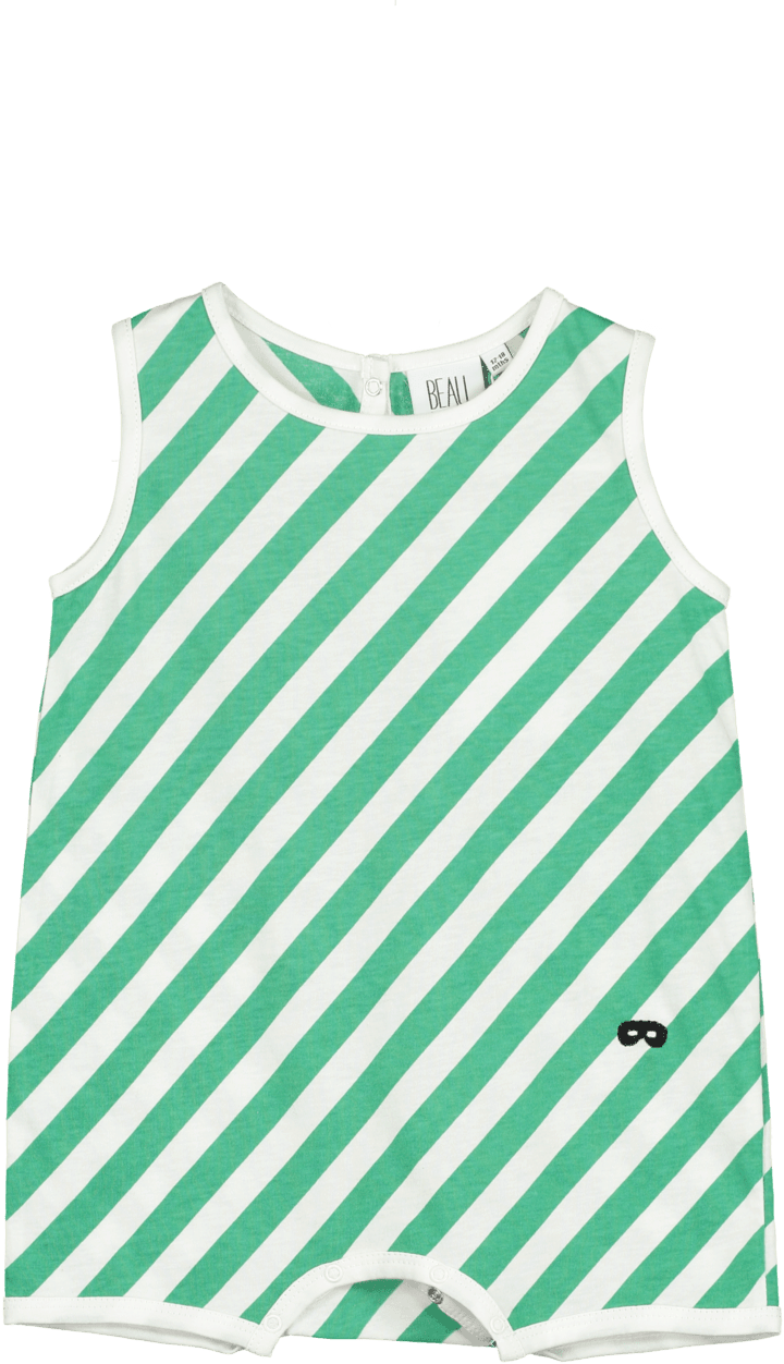 Baby Jersey Romper - Vanilla, Green Diagonal Stripes