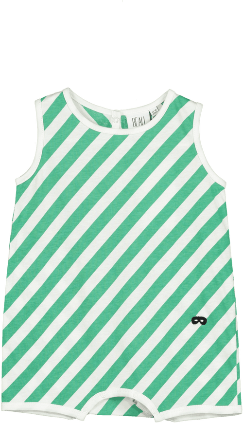 Baby Jersey Romper - Vanilla, Green Diagonal Stripes