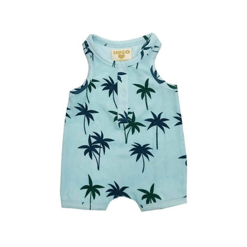 Blue Palm Trees Short Terry Romper